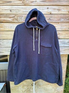 J Crew Women’s Quarter Zip Navy Pullover Hoodie with Chest Pocket Size Large